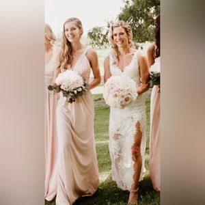 White by Vera Wang - Blush Bridesmaid Dress - 0 - Plunging-V Jersey Satin Trim